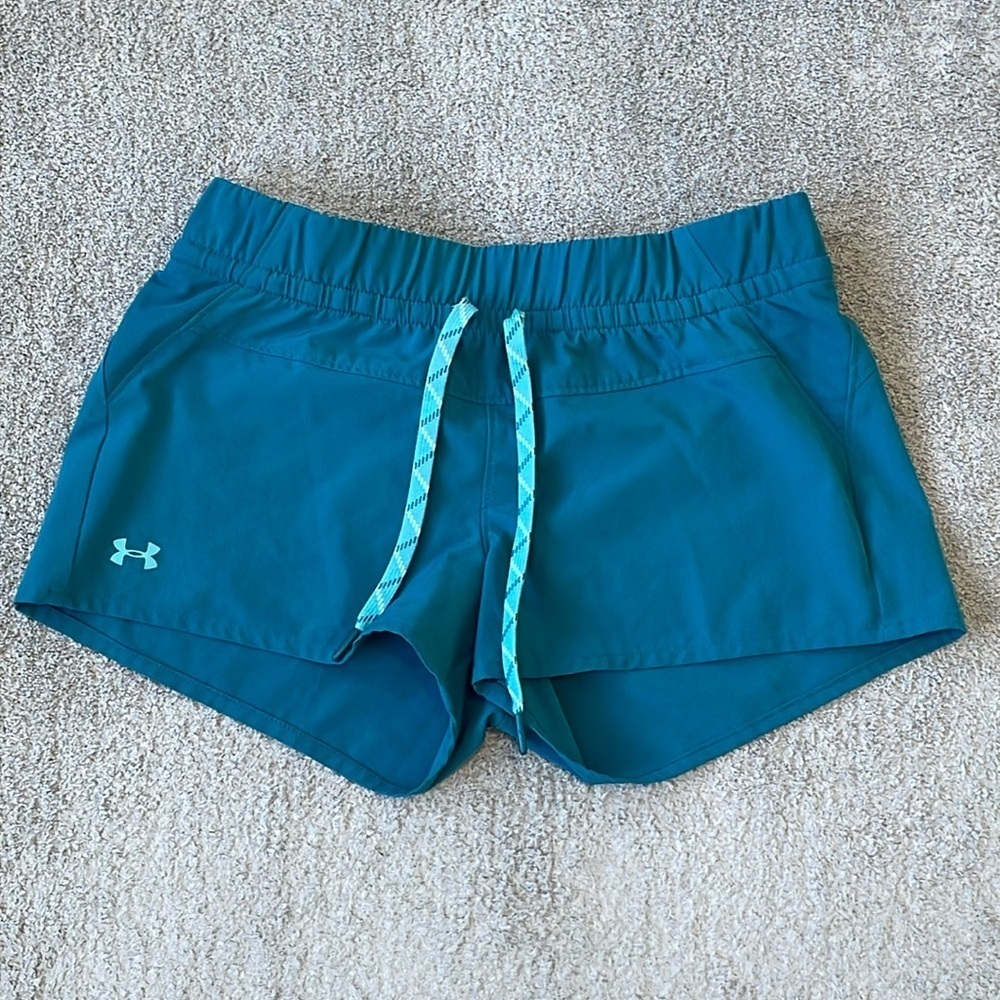 EC Under Armour Fitted Teal Shorts with Drawstring Waist - Size Small